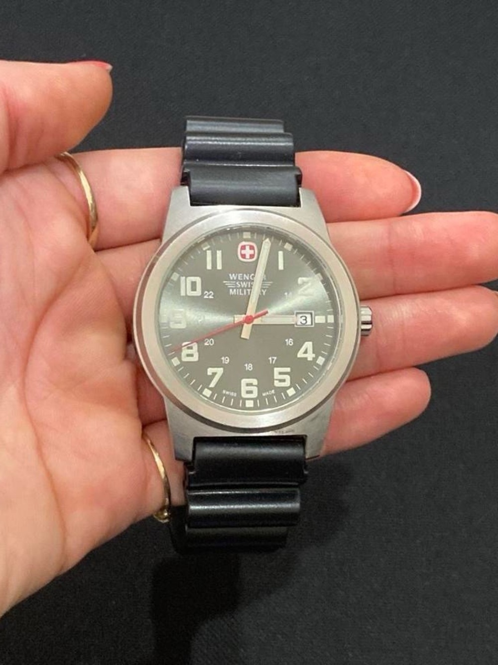 Wenger Military-Style Watch with Black Dial and Black Strap